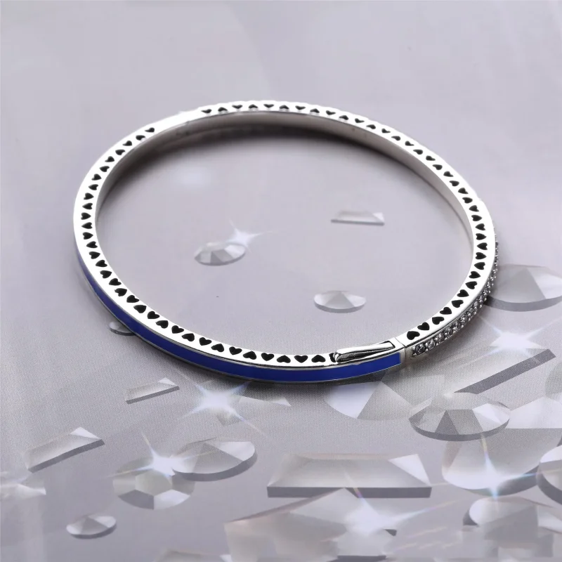 (slika za) Zapestnica Radiant Hearts of PANDORA, Princess Blue Enamel & Clear CZ - 590537EN - Ogled 3