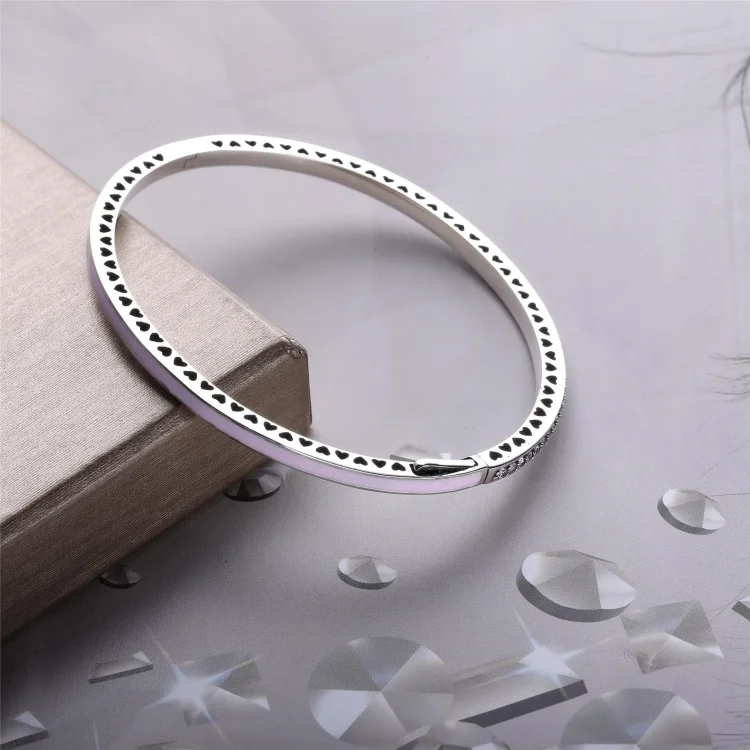 Zapestnica Radiant Hearts of PANDORA, svetlo roza emajl in prozoren CZ - 590537EN68