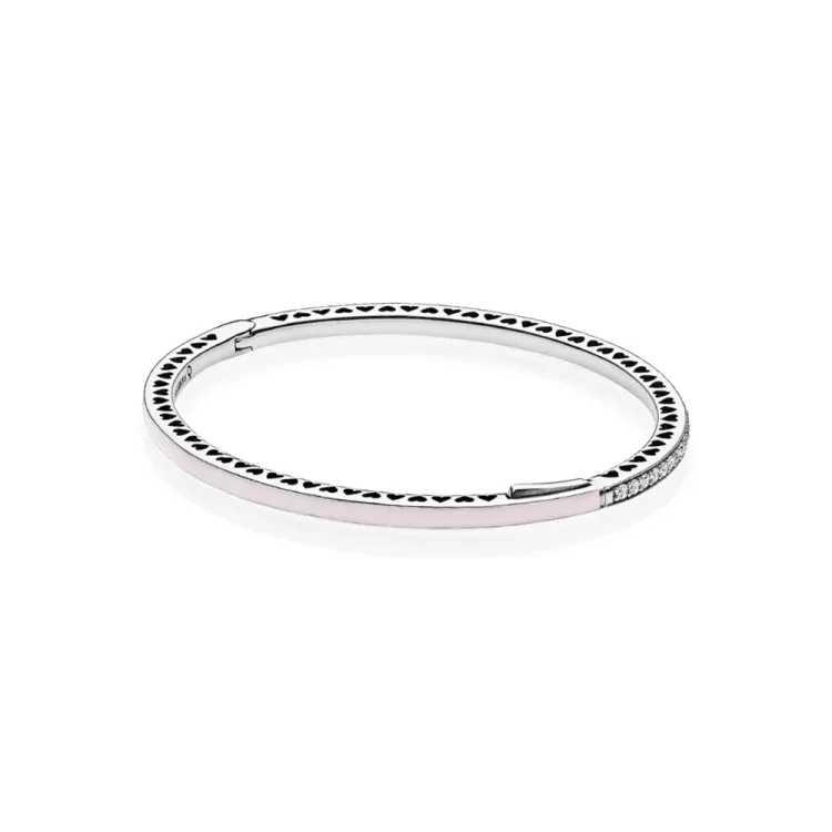 Zapestnica Radiant Hearts of PANDORA, svetlo roza emajl in prozoren CZ - 590537EN68