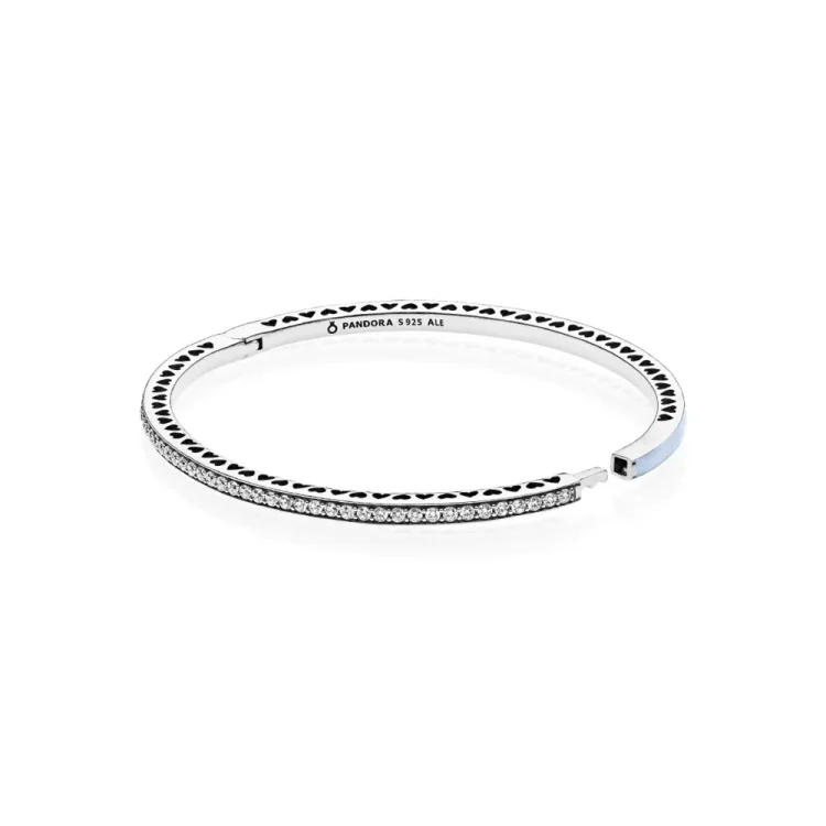 Zapestnica Radiant Hearts of PANDORA, zračno modri emajl in prozoren CZ - 590537EN131