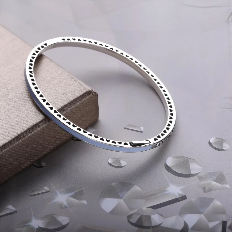 Zapestnica Radiant Hearts of PANDORA, zračno modri emajl in prozoren CZ - 590537EN131