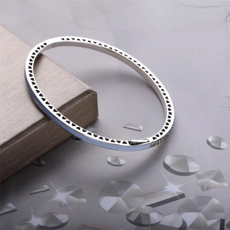 (slika za) Zapestnica Radiant Hearts of PANDORA, zračno modri emajl in prozoren CZ - 590537 - Ogled 3