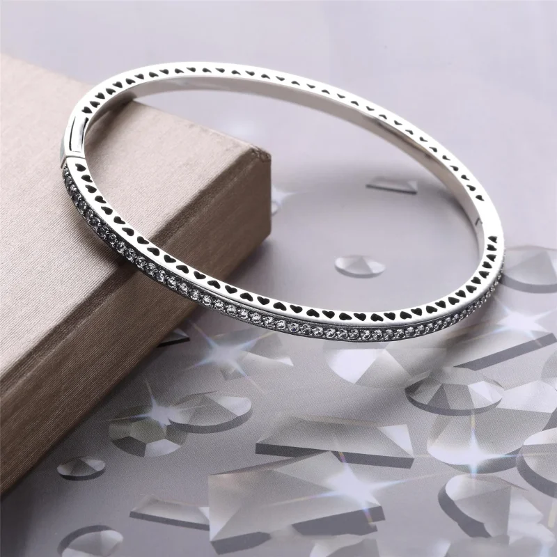 (slika za) Zapestnica Radiant Hearts of PANDORA, zračno modri emajl in prozoren CZ - 590537 - Ogled 4