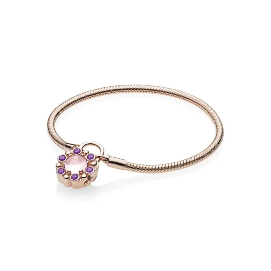 (slika za) Zapestnica s ključavnico Heraldic Radiance, PANDORA Rose™ ter rožnati in vijolični kristali - 587635NPM