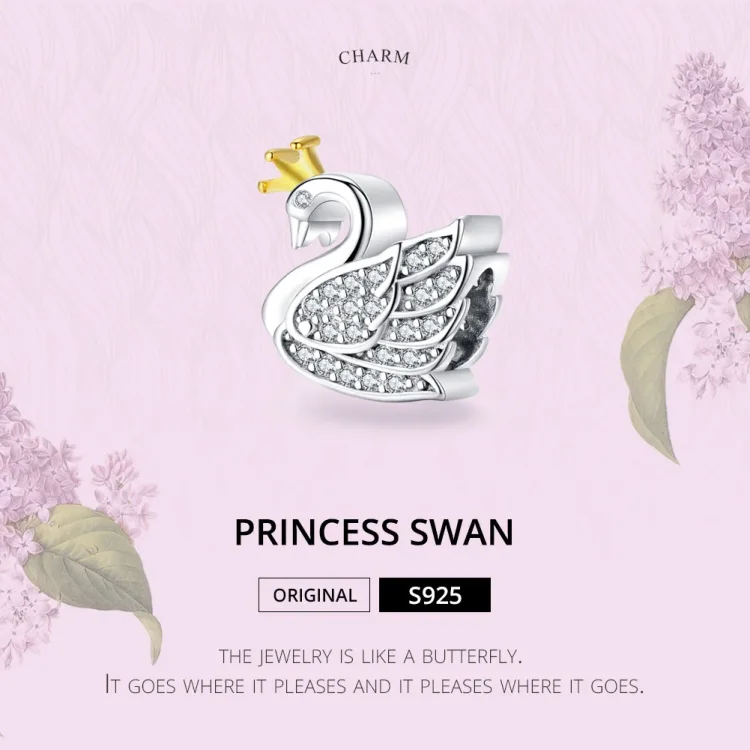 Dvobarvni dvobarvni obesek princesa labod v slogu Pandora - SCC1343