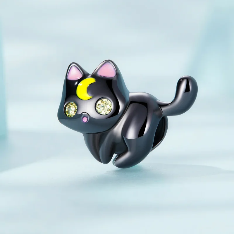 (slika za) Obesek luna mačka v slogu Pandora - SCC2386 - Ogled 2