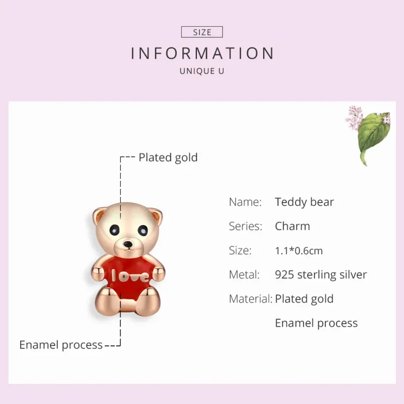 (slika za) Obesek medvedek iz rožnatega zlata v stilu Pandora - BSC228 - Ogled 7