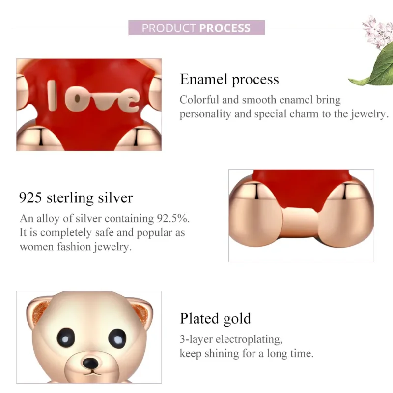 (slika za) Obesek medvedek iz rožnatega zlata v stilu Pandora - BSC228 - Ogled 8