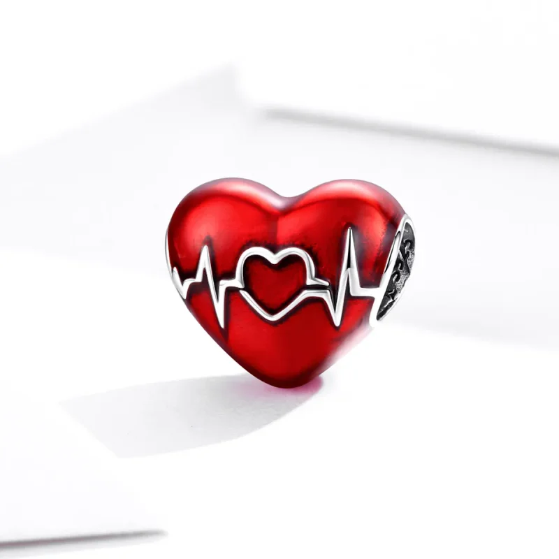 (slika za) Obesek Pandora Srebrno rdeč srčni utrip ljubezni - SCC1569 - Ogled 2