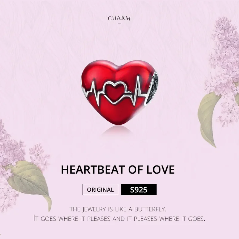 (slika za) Obesek Pandora Srebrno rdeč srčni utrip ljubezni - SCC1569 - Ogled 6