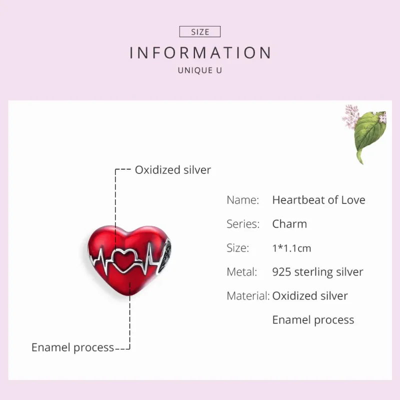 (slika za) Obesek Pandora Srebrno rdeč srčni utrip ljubezni - SCC1569 - Ogled 7