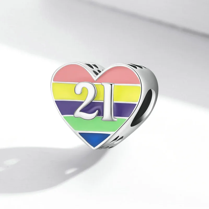 (slika za) Obesek Pandora Style Rainbow Heart – BSC548 - Ogled 2