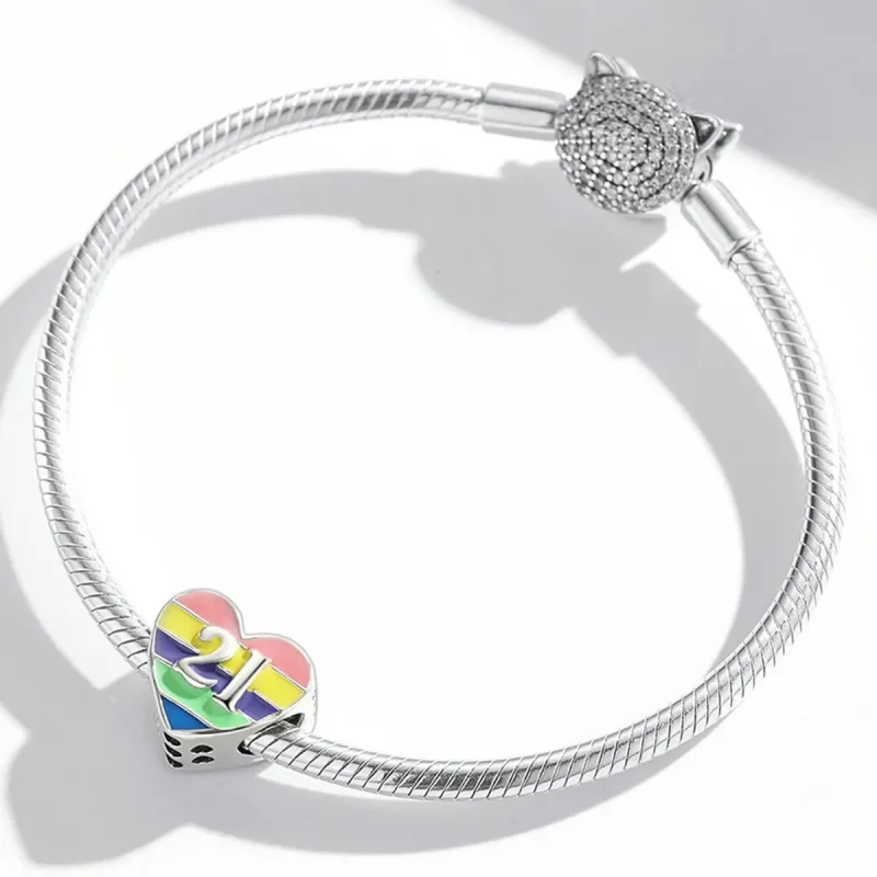 (slika za) Obesek Pandora Style Rainbow Heart – BSC548 - Ogled 3
