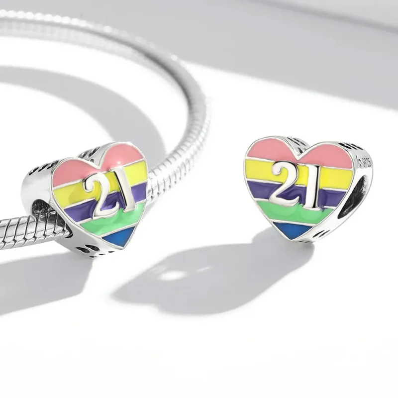 (slika za) Obesek Pandora Style Rainbow Heart – BSC548 - Ogled 4