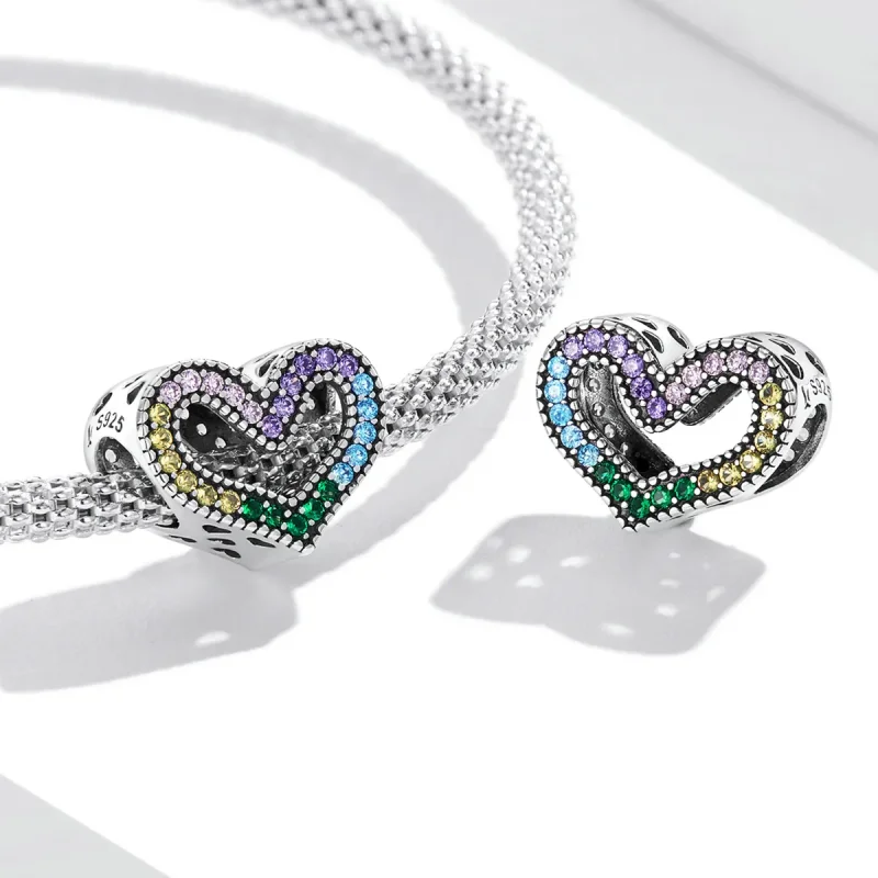 (slika za) Obesek Pandora Style Rainbow Heart – SCC2137 - Ogled 4