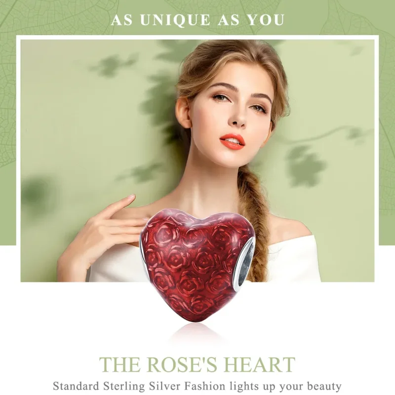 (slika za) Obesek s srebrnim srcem v obliki vrtnice Pandora - SCC1064 - Ogled 2