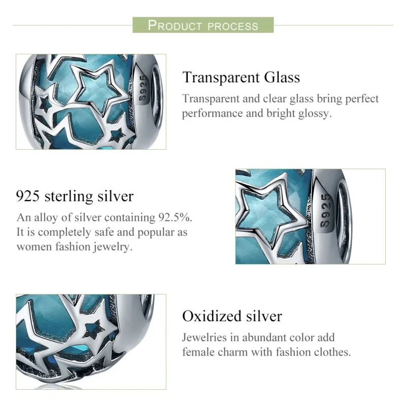 (slika za) Obesek s srebrnimi zvezdami v stilu Pandora - SCC411 - Ogled 6