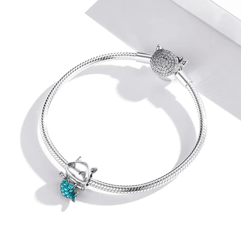 (slika za) Obesek s srebrno mačko sirena v slogu Pandora - SCC1852 - Ogled 3