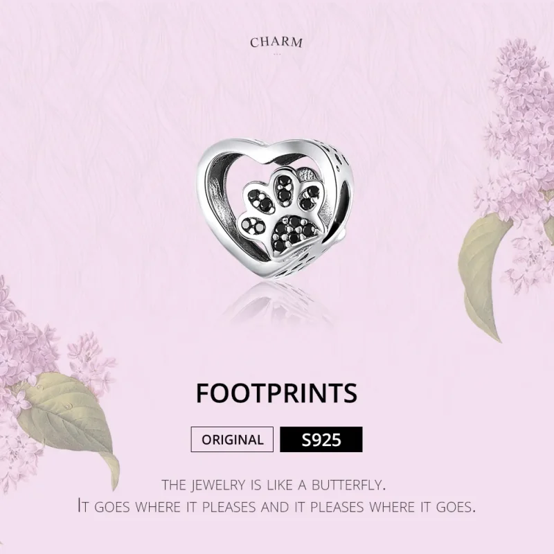 (slika za) Obesek s srebrno oznako šape v slogu Pandora - SCC1191-Bk - Ogled 2