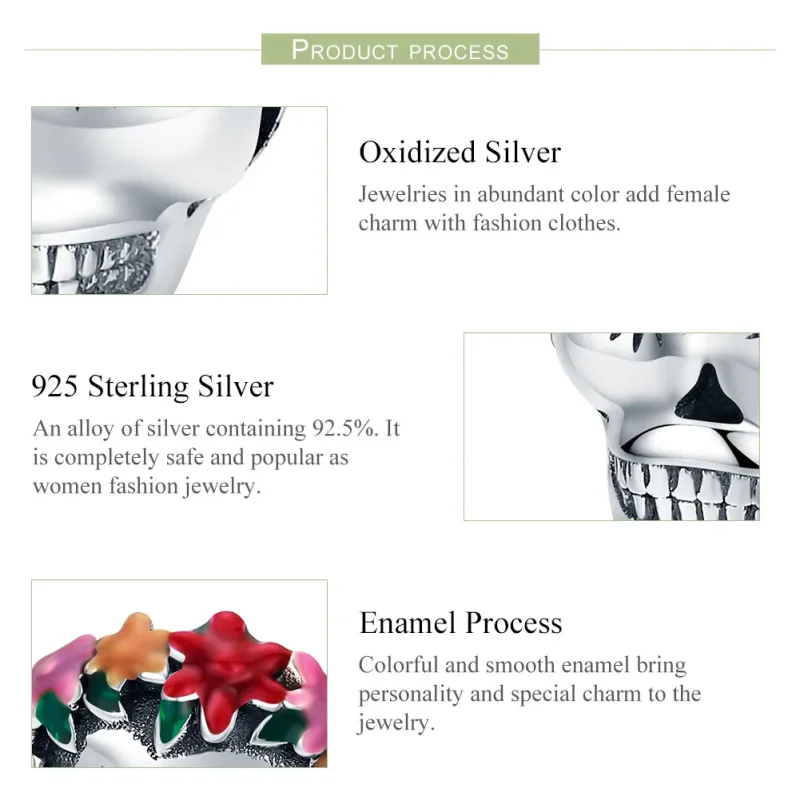 (slika za) Obesek s srebrno sladkorno lobanjo v stilu Pandora - SCC888 - Ogled 7