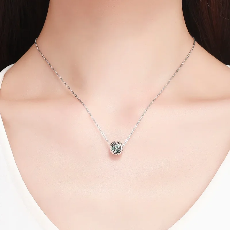 (slika za) Obesek s srebrno zeleno deteljico v stilu Pandora - SCC964 - Ogled 5