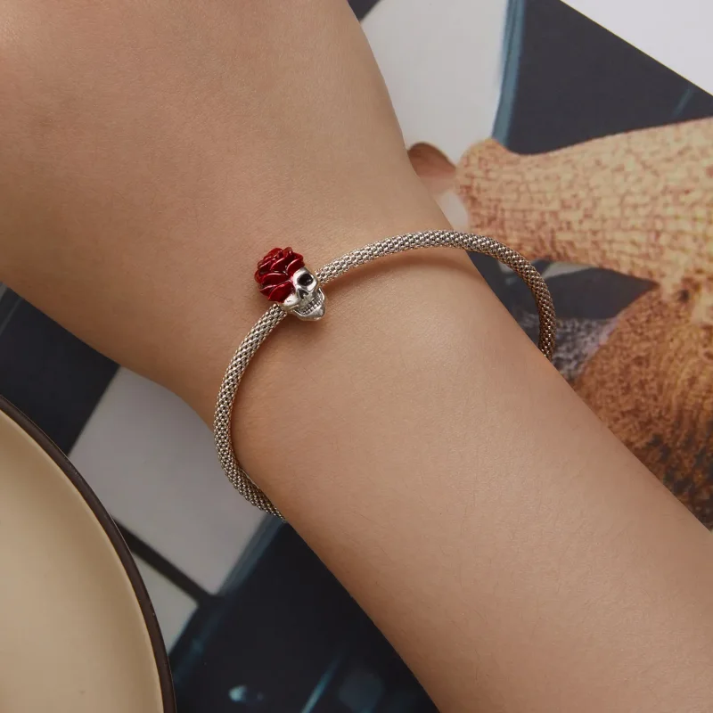 (slika za) Obesek z rožnato lobanjo v stilu Pandora - SCC2403 - Ogled 6