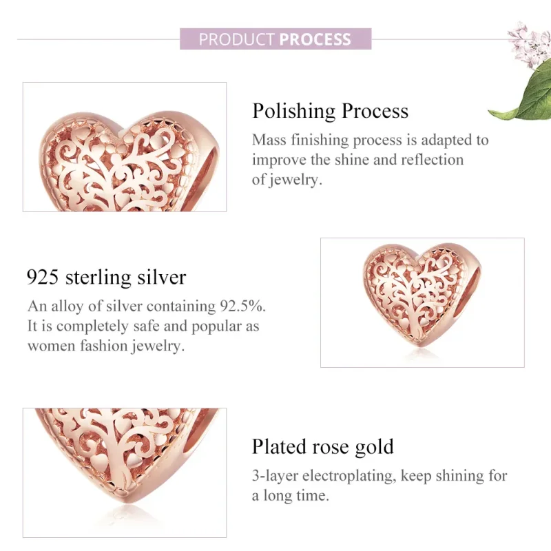 (slika za) Obesek za družinsko drevo iz rožnatega zlata v stilu Pandora - BSC215 - Ogled 8