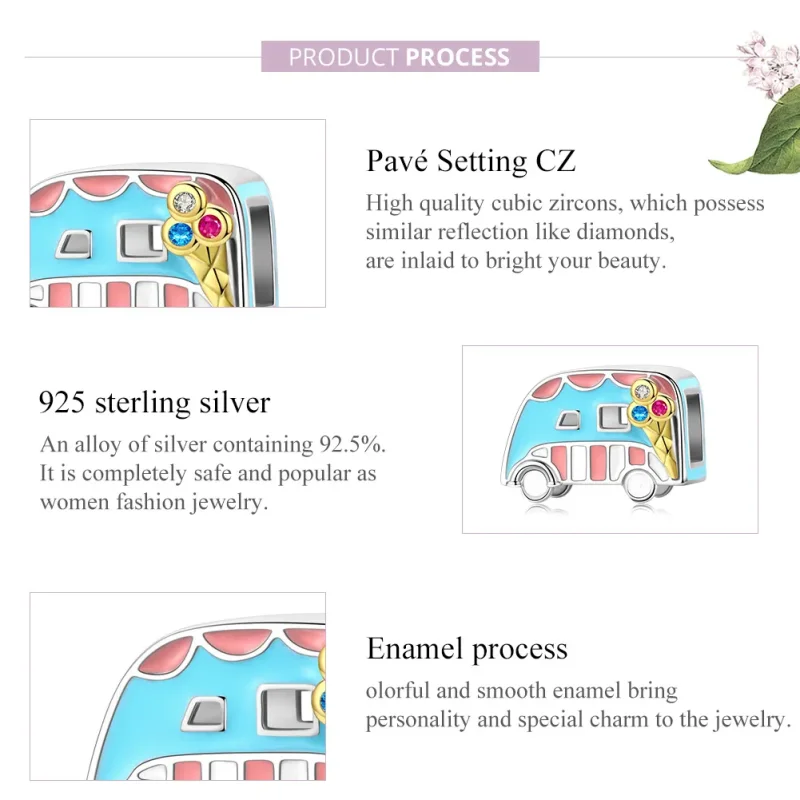 (slika za) Pandora Style dvobarvni obesek sladolednega kombija - BSC163 - Ogled 8