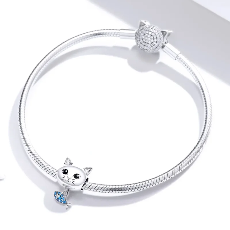 (slika za) Pandora Style Silver Kitty Love Fish Charm - BSC226 - Ogled 3