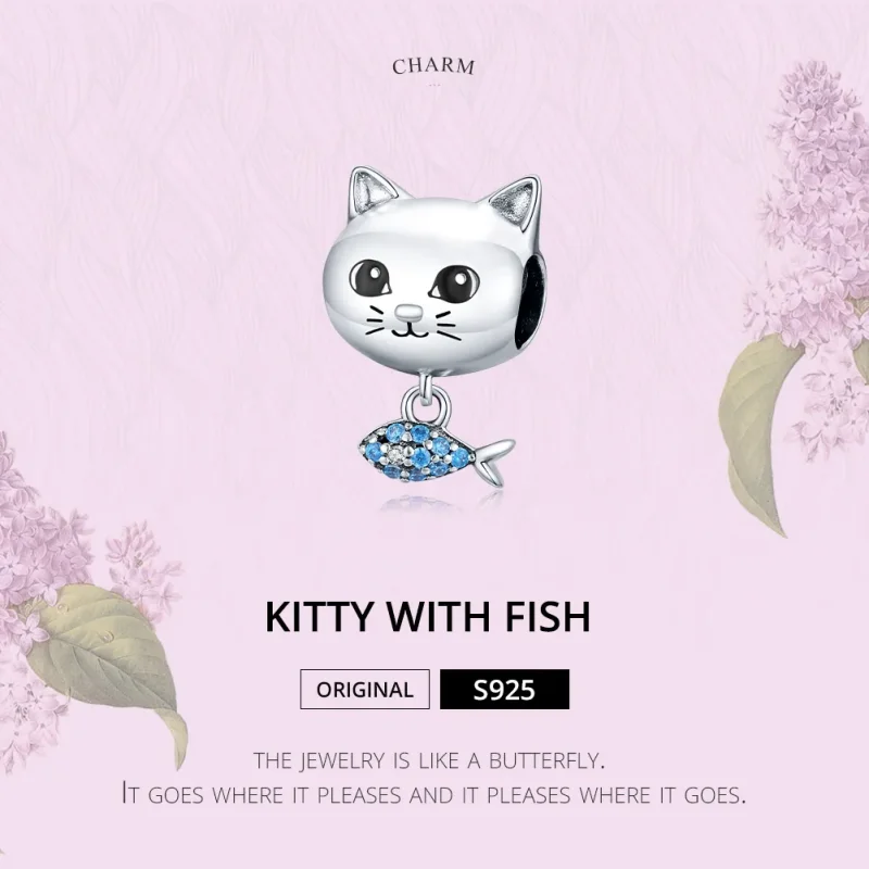 (slika za) Pandora Style Silver Kitty Love Fish Charm - BSC226 - Ogled 6