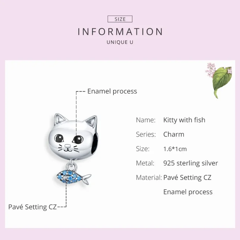 (slika za) Pandora Style Silver Kitty Love Fish Charm - BSC226 - Ogled 7