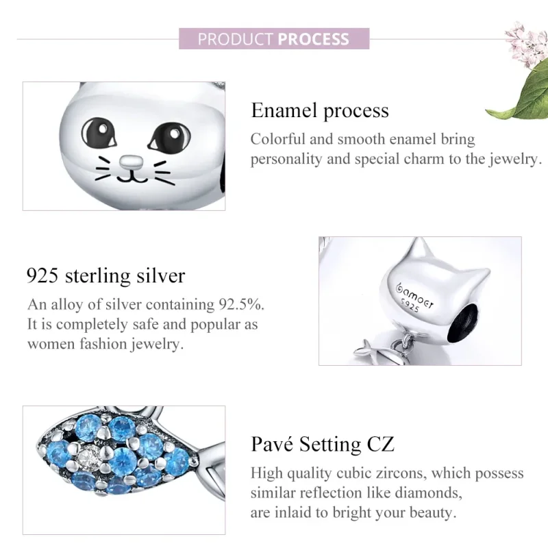(slika za) Pandora Style Silver Kitty Love Fish Charm - BSC226 - Ogled 8