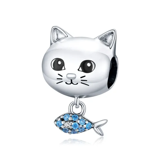 (slika za) Pandora Style Silver Kitty Love Fish Charm - BSC226