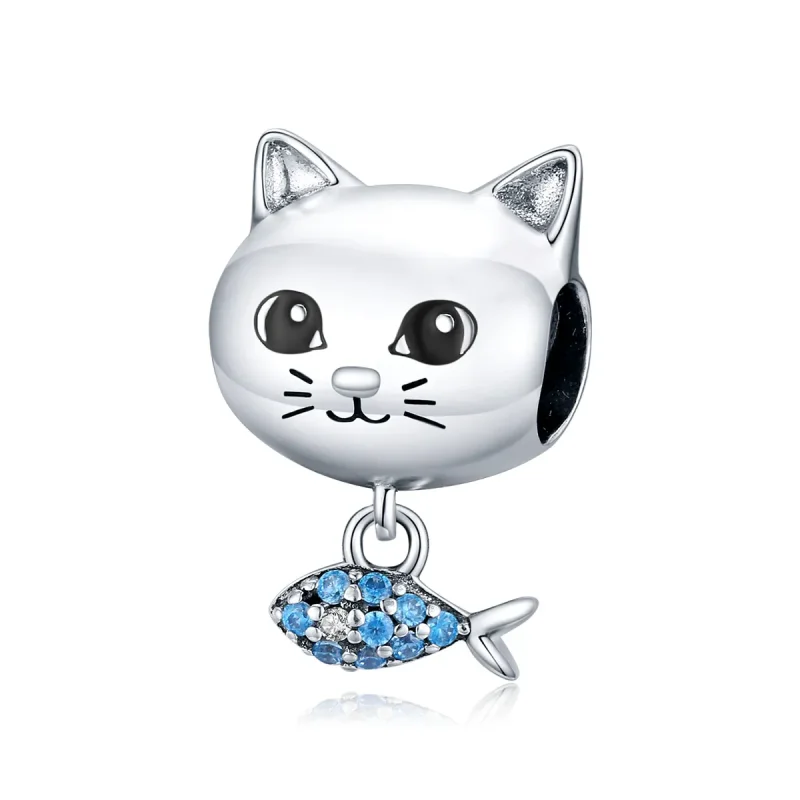 (slika za) Pandora Style Silver Kitty Love Fish Charm - BSC226