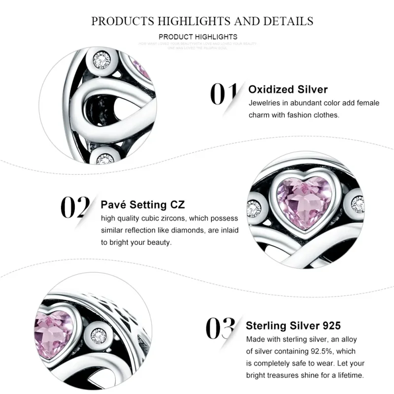 (slika za) Pandora Style Silver Love Lasts Charm - SCC240 - Ogled 5