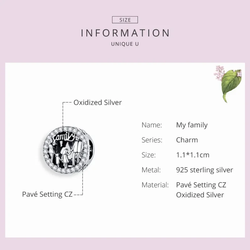(slika za) Pandora Style Silver Obesek Moja družina - SCC1184 - Ogled 3