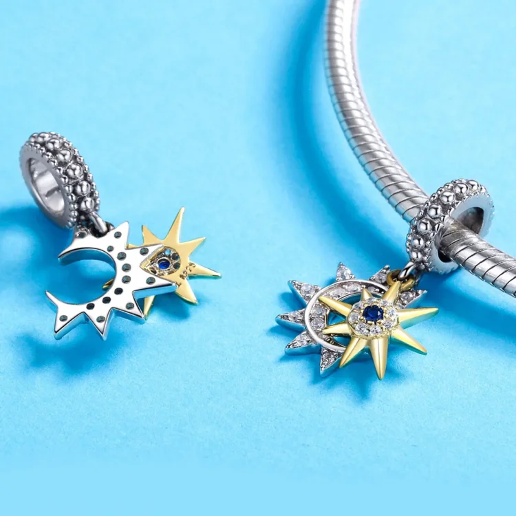 Pandora Style srebrna in pozlačena pavé obeska Sun Meet Moon - SCC1135