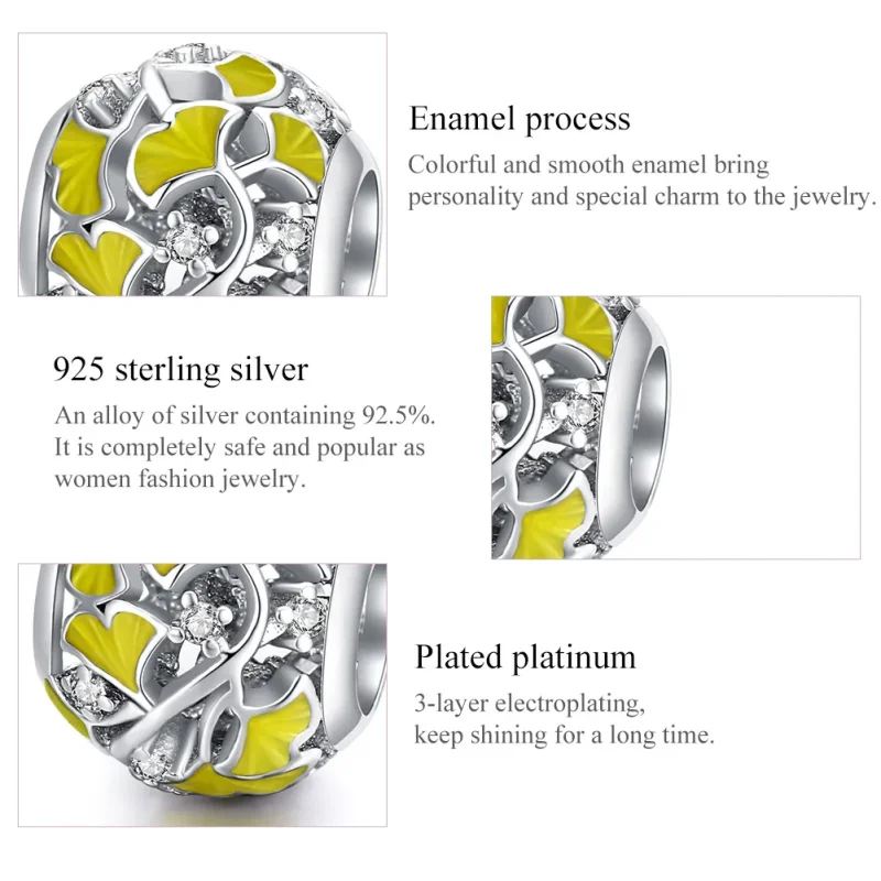 (slika za) Srebrn eleganten obesek z listi ginka v stilu Pandora - BSC334 - Ogled 7