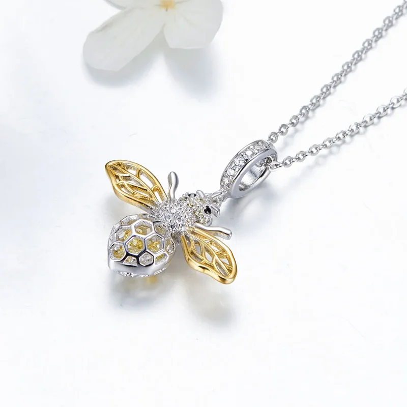 (slika za) Srebrna in pozlačena viseča čebela v slogu Pandora - SCC1125 - Ogled 3