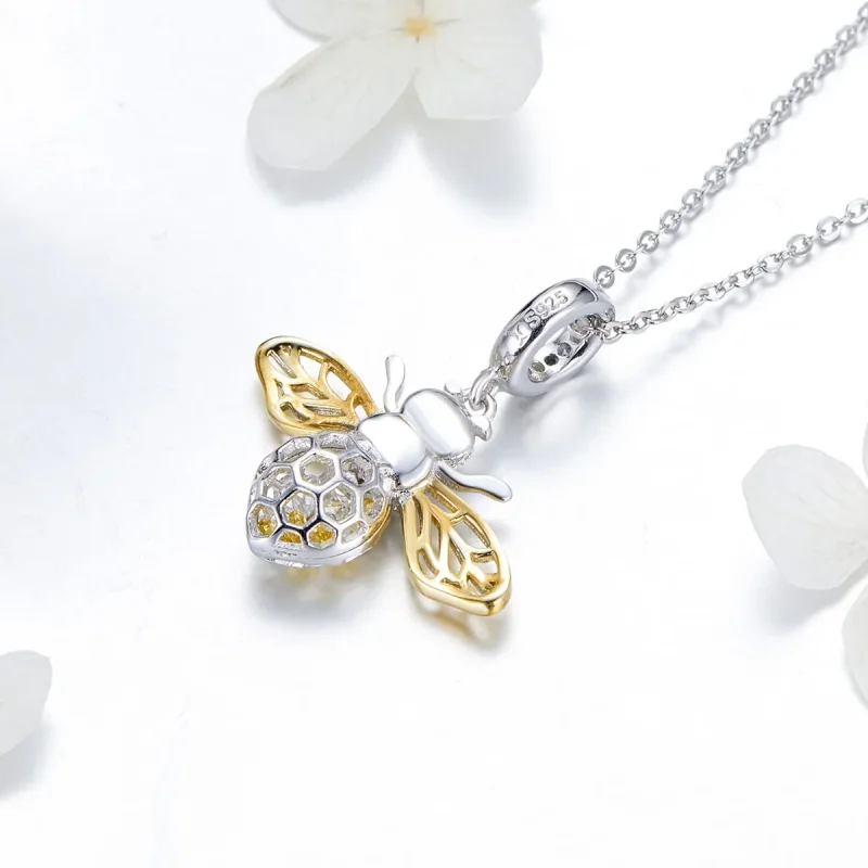 (slika za) Srebrna in pozlačena viseča čebela v slogu Pandora - SCC1125 - Ogled 4