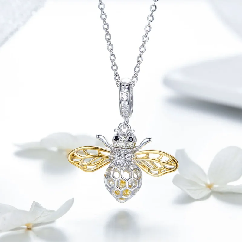 (slika za) Srebrna in pozlačena viseča čebela v slogu Pandora - SCC1125 - Ogled 8