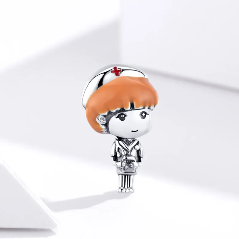 (slika za) Srebrni angel v stilu Pandora v belem obesku Nurse Rn - SCC1548 - Ogled 3