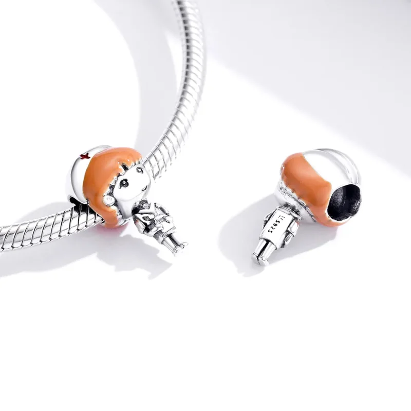 (slika za) Srebrni angel v stilu Pandora v belem obesku Nurse Rn - SCC1548 - Ogled 4