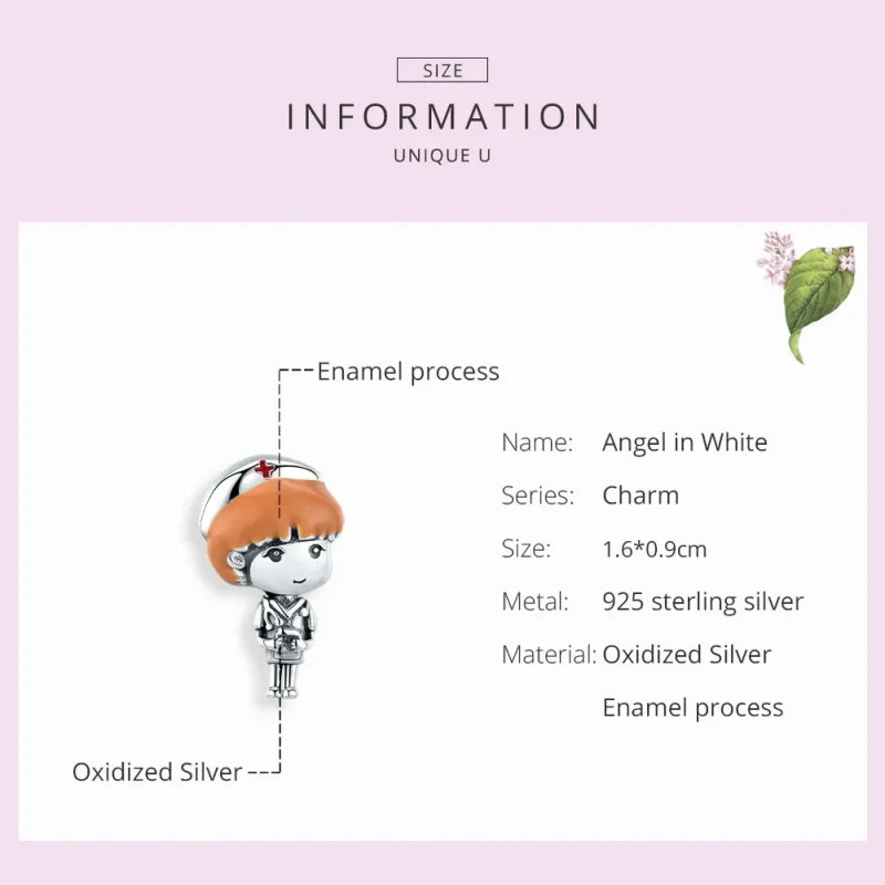 (slika za) Srebrni angel v stilu Pandora v belem obesku Nurse Rn - SCC1548 - Ogled 7