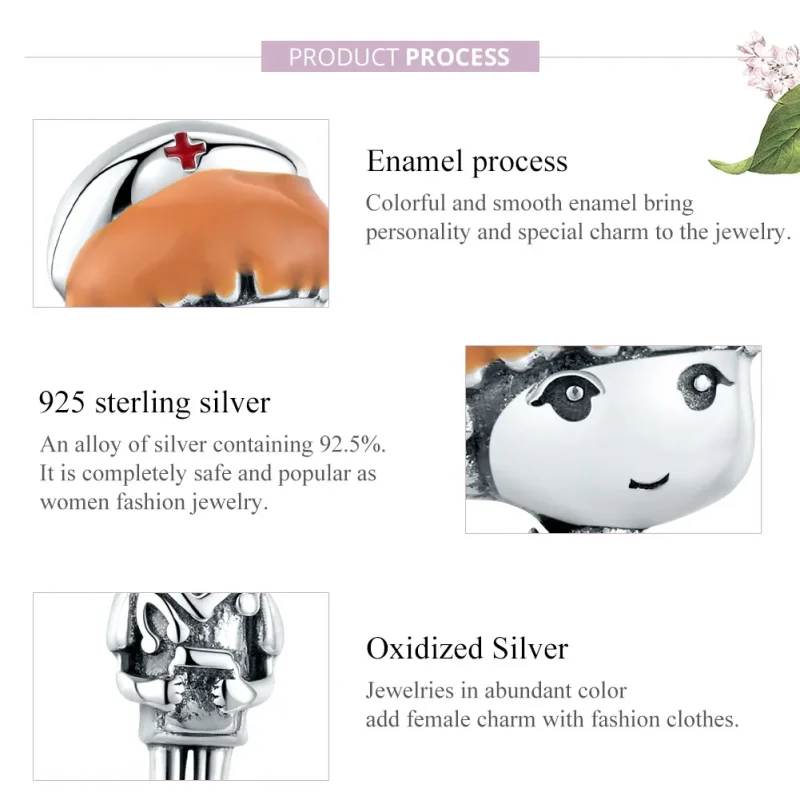 (slika za) Srebrni angel v stilu Pandora v belem obesku Nurse Rn - SCC1548 - Ogled 8