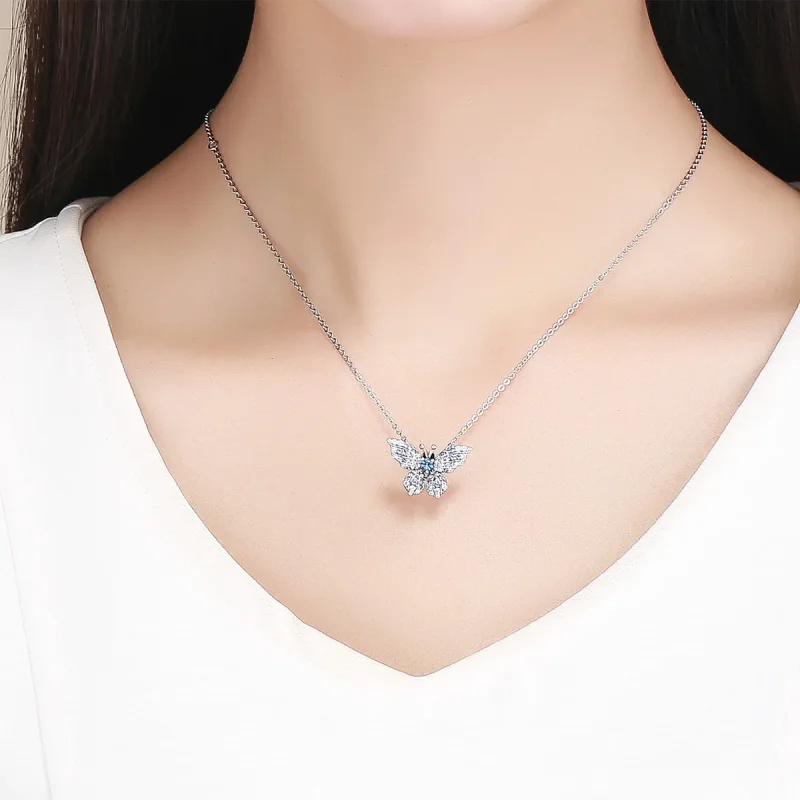 (slika za) Srebrni bleščeči obesek z metulji v stilu Pandora - BSC061 - Ogled 5