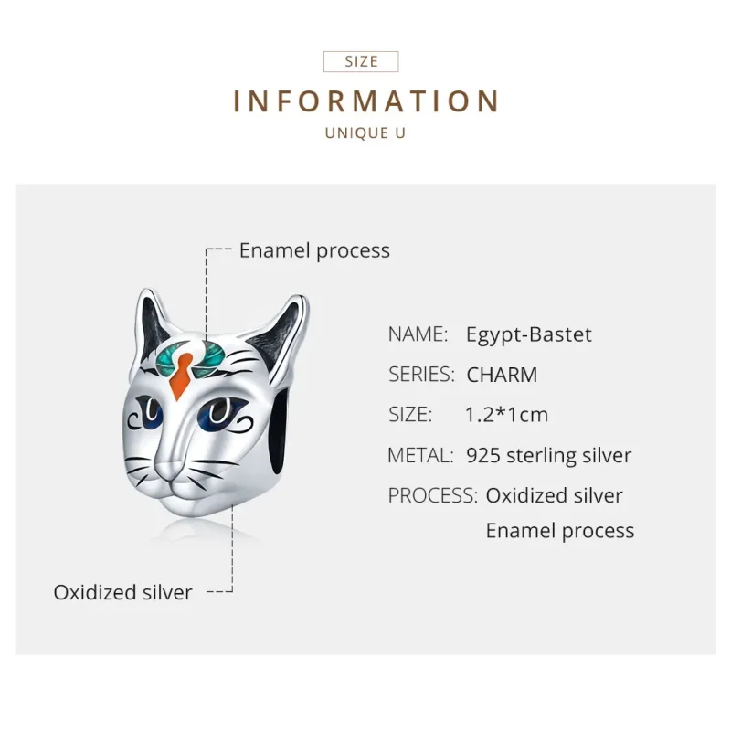 (slika za) Srebrni Egipt v slogu Pandora - Obesek Cat God Bastet - SCC1859 - Ogled 7