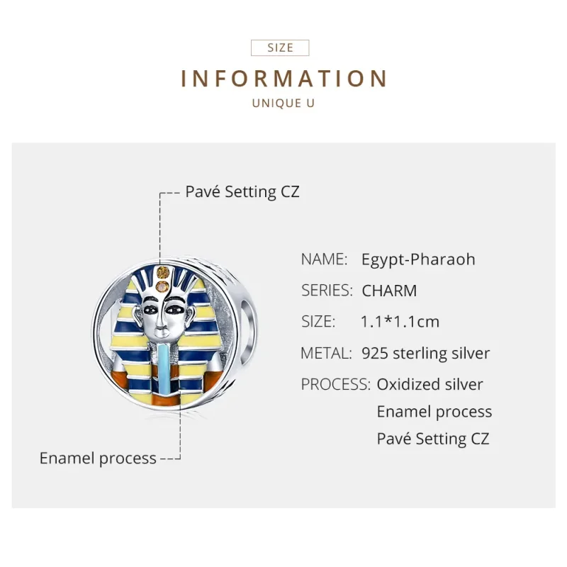 (slika za) Srebrni Egipt v slogu Pandora - obesek faraon - SCC1858 - Ogled 6