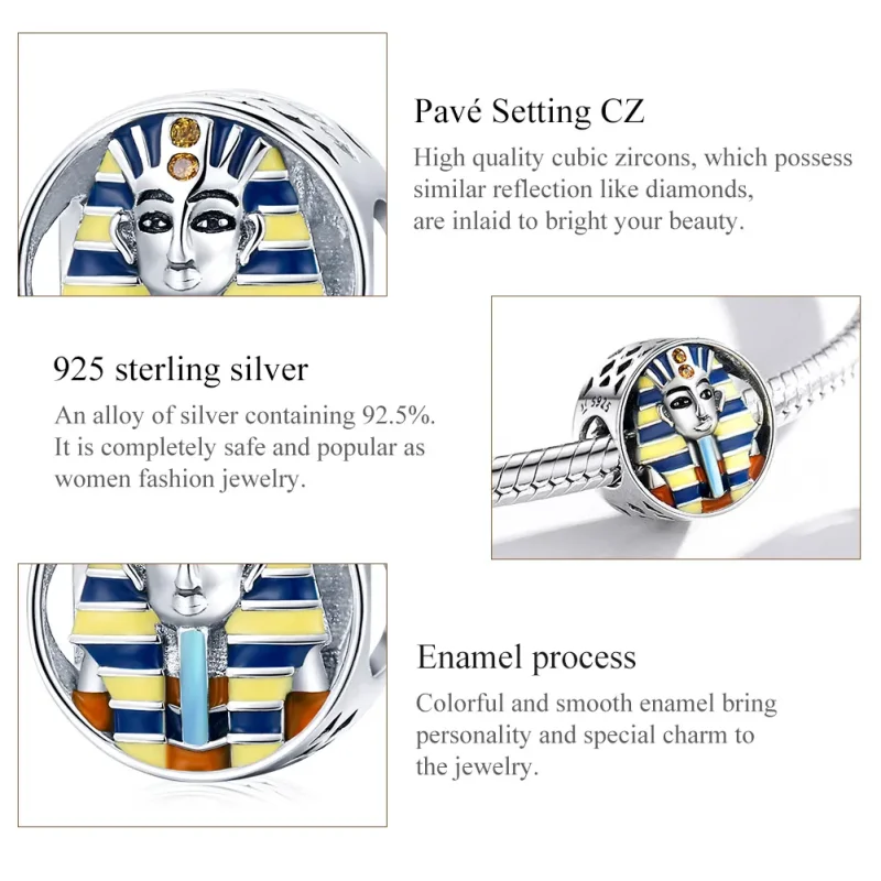 (slika za) Srebrni Egipt v slogu Pandora - obesek faraon - SCC1858 - Ogled 7