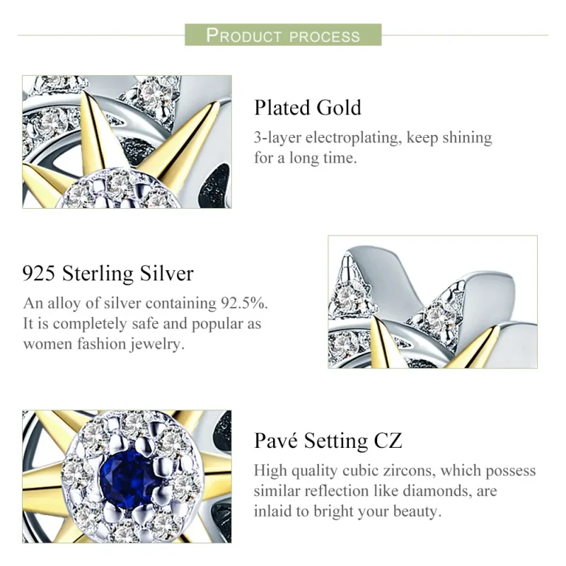 (slika za) Srebrni in pozlačeni čar Pandora sreča sonce in luno - SCC1137 - Ogled 5